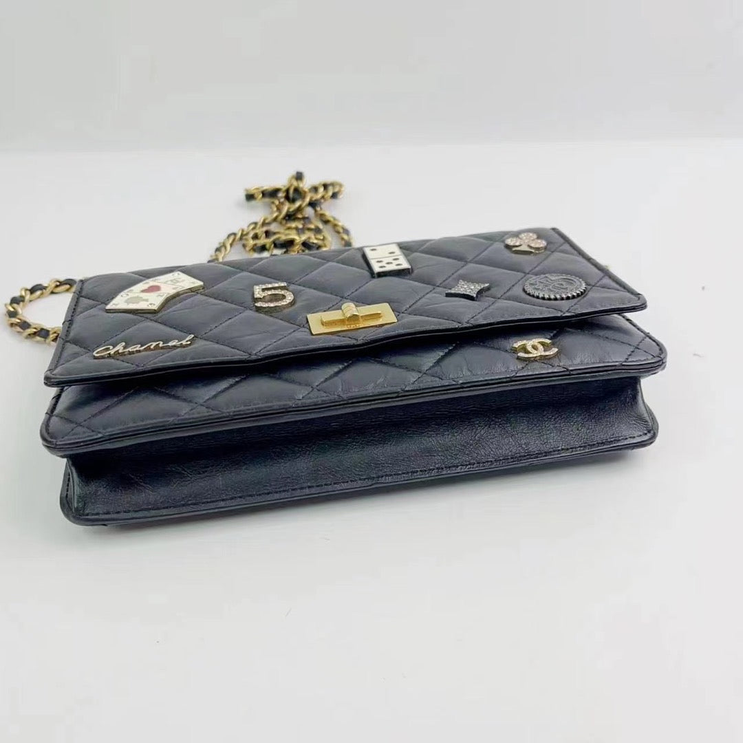 Rank A｜ CHANEL Limited Matelasse Leather 2.55 Chain Wallet Black Gold Hardware ｜230841