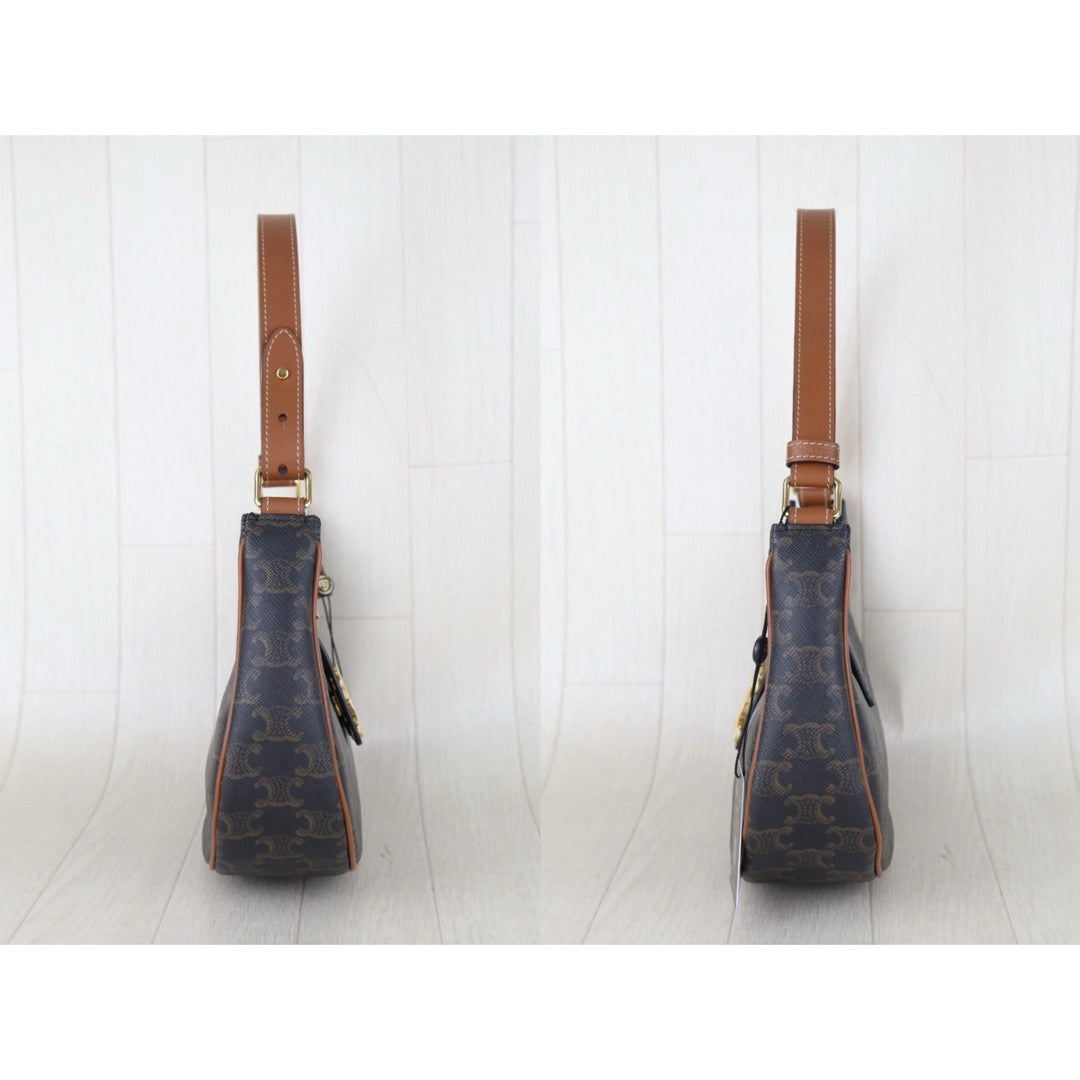 Include Entrupy Certificate of Authenticity｜Very Good ( Rank A)｜ CELINE AVA Macadam Triomphe Calf Leather Shoulder Bag ｜S26090717
