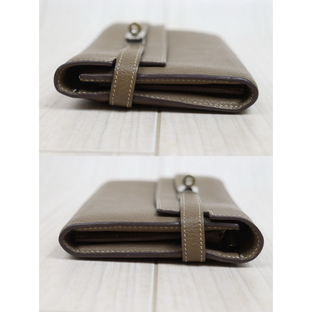 Include Entrupy Certificate of Authenticity｜Good ( Rank AB)｜ HERMES Goatskin Kelly Long Wallet Etoupe □O Stamp Made In 2011Year｜W26020601
