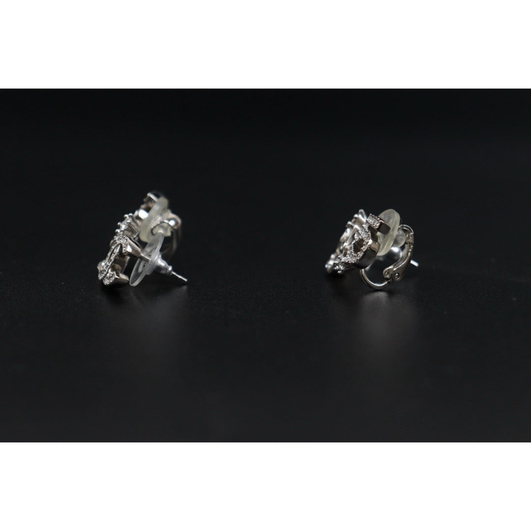 Very Good ( Rank A) ｜ CHANEL B23P Coco Mark  Rhinestone Silver Earrings Made In 2023Year ｜S25122401
