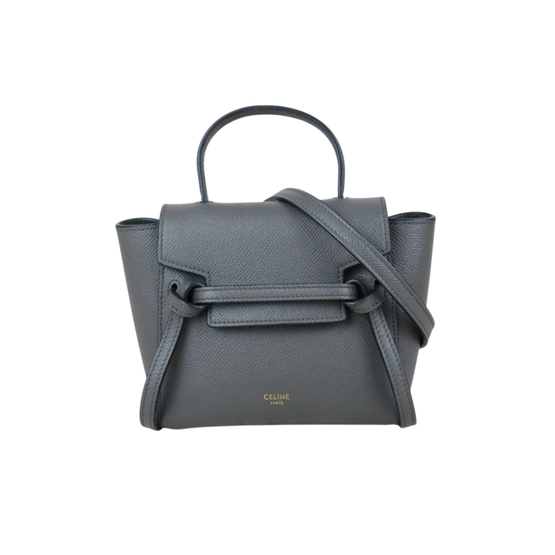 Include Entrupy Certificate of Authenticity｜Very Good ( Rank A)｜CELINE Calf Leather Belt Pico Handbag Shoulder Bag Etoupe Gray｜X26100714