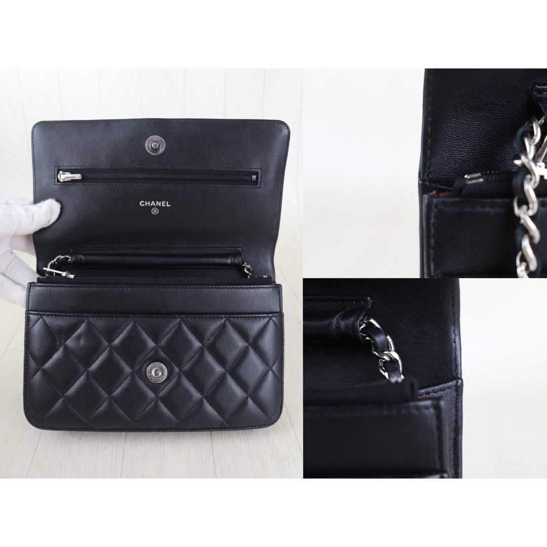 Include Entrupy Certificate of Authenticity｜Very Good ( Rank A)｜CHANEL Lamb Skin WOC Chain Bag Black  IC Chips Model｜Z26092902