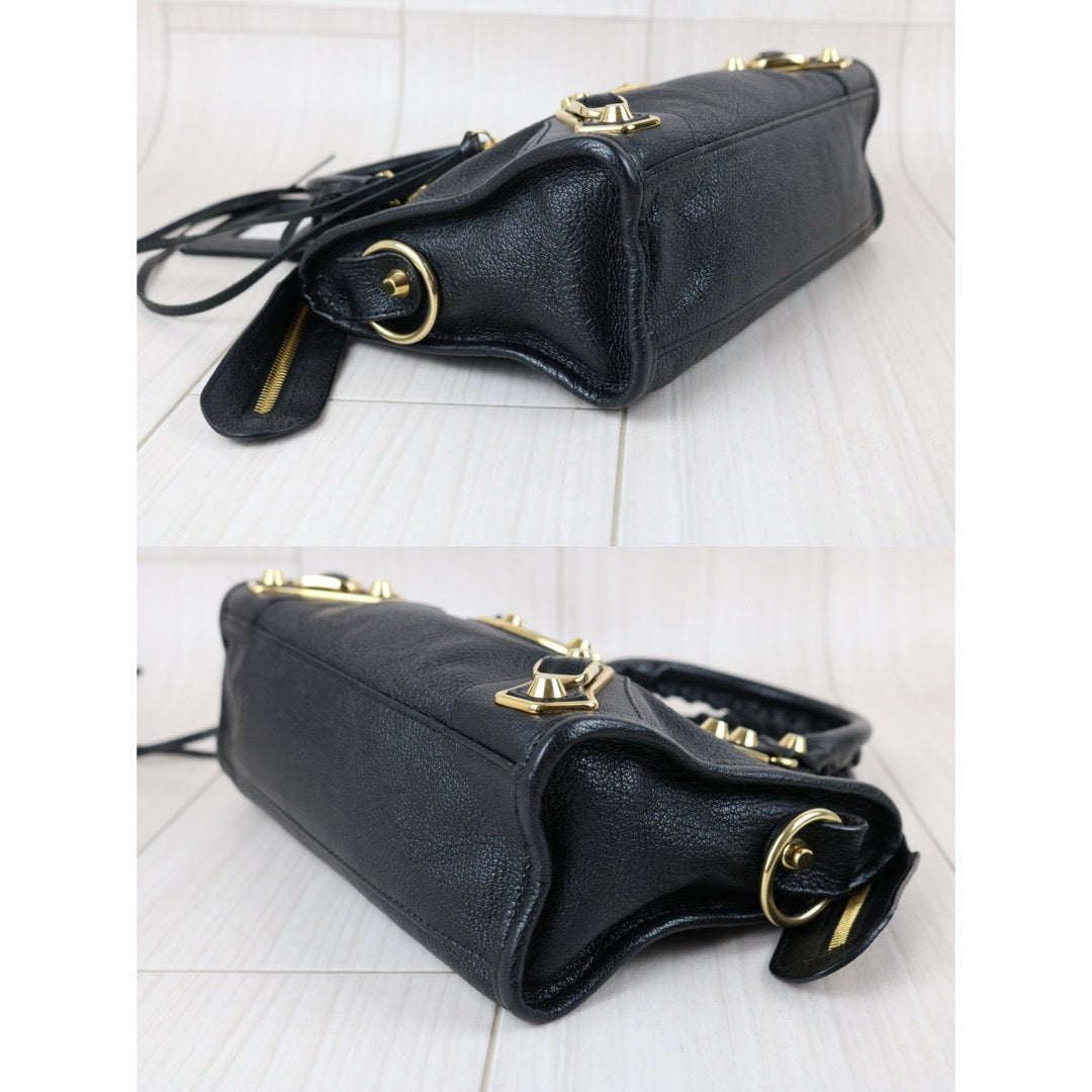Include Entrupy Certificate of Authenticity｜Very Good ( Rank A)｜Balenciaga Goatskin  Edge Classic City  Black HandBag Shoulder Bag ｜S26041305