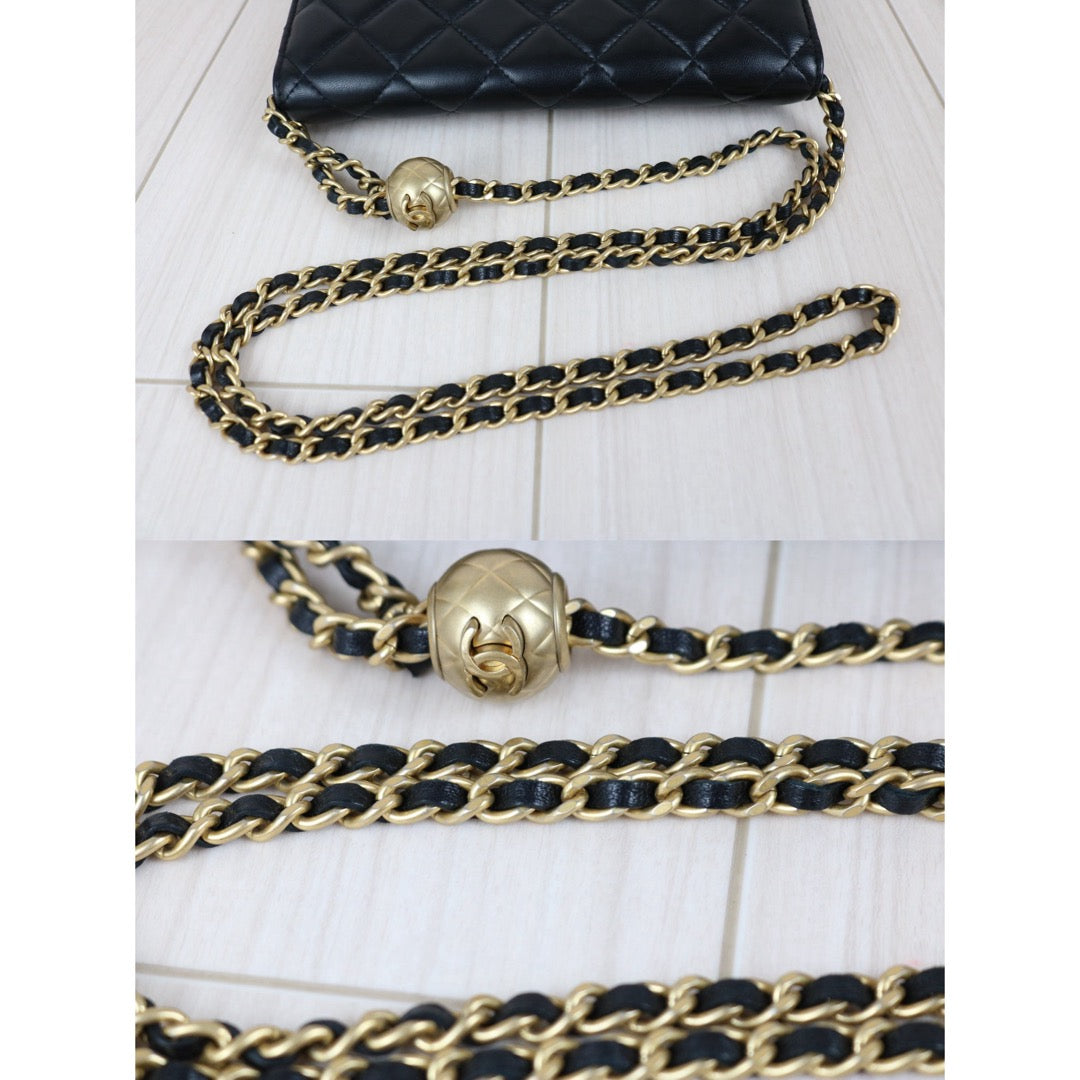 Include Entrupy Certificate of Authenticity｜Very Good ( Rank A)｜ CHANEL Coco Mark Lambskin Golden Chain WOC  Black Made In 2020-2021Year｜S26051512