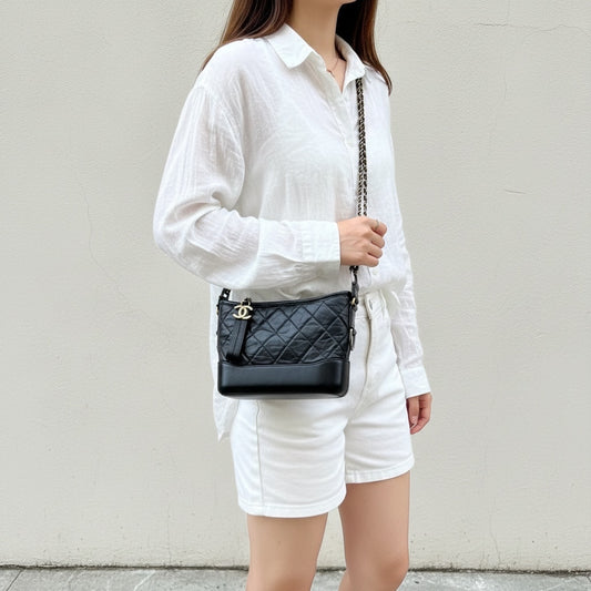 Include Entrupy Certificate of Authenticity｜Very Good ( Rank A) ｜CHANEL PM Gabrielle Calf Leather Shoulder Bag Black Made In 2018Year｜S26050704