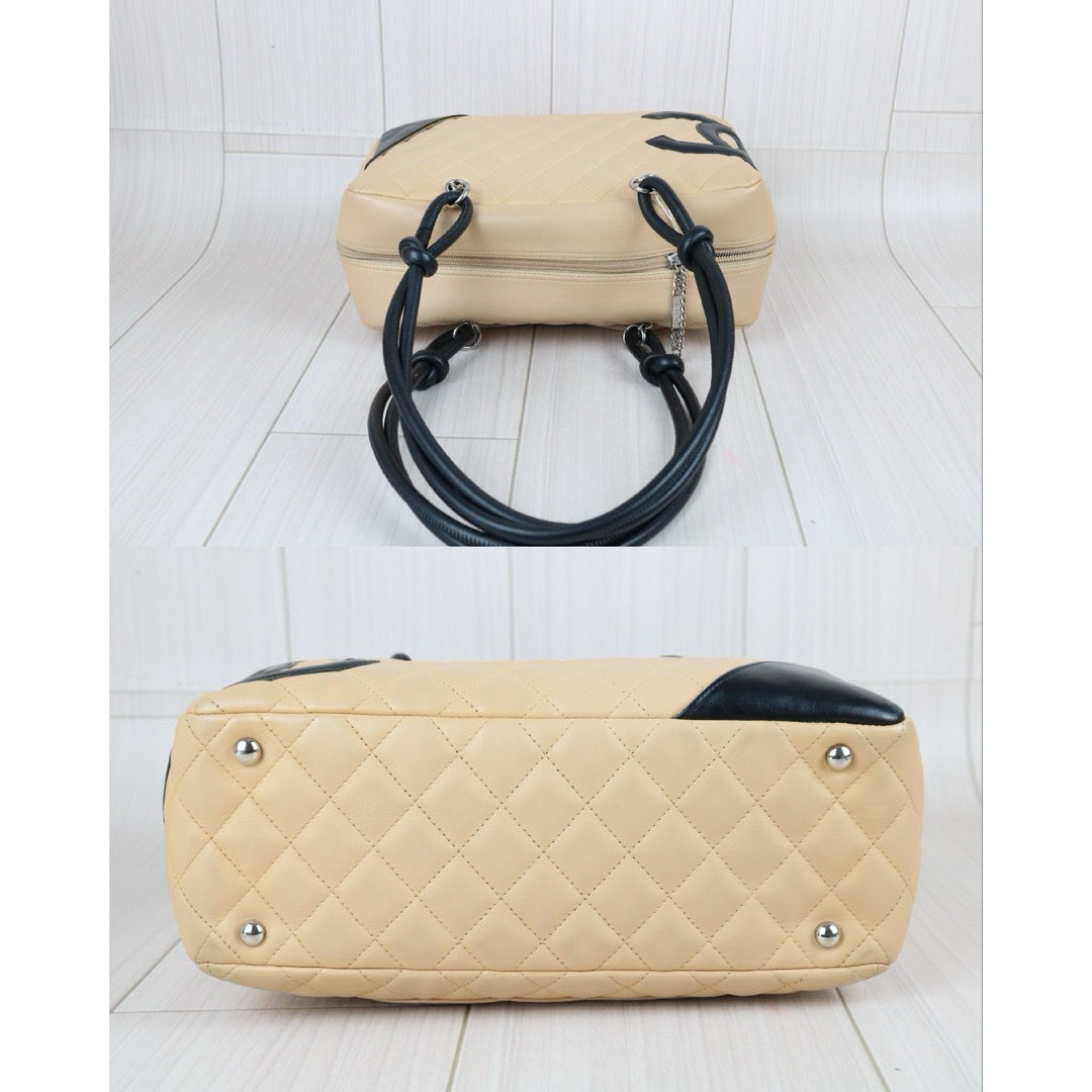 Include Entrupy Certificate of Authenticity｜Good ( Rank AB)｜CHANEL Cambon Ligne Bowler Tote Bag Beige Made In 2004～2005Year｜S26080107