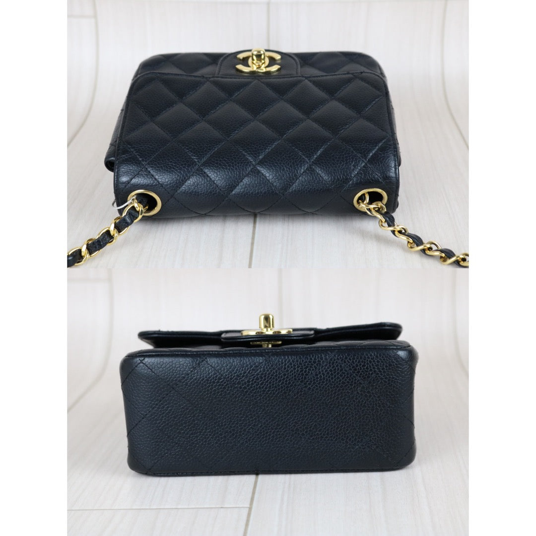 Include Entrupy Certificate of Authenticity｜Good ( Rank AB)｜ CHANEL  Mini Matrasse  Caviar Skin 17 Flap 24k gold plated  Shoulder Bag Made in 2006-2008 Year｜S26031512