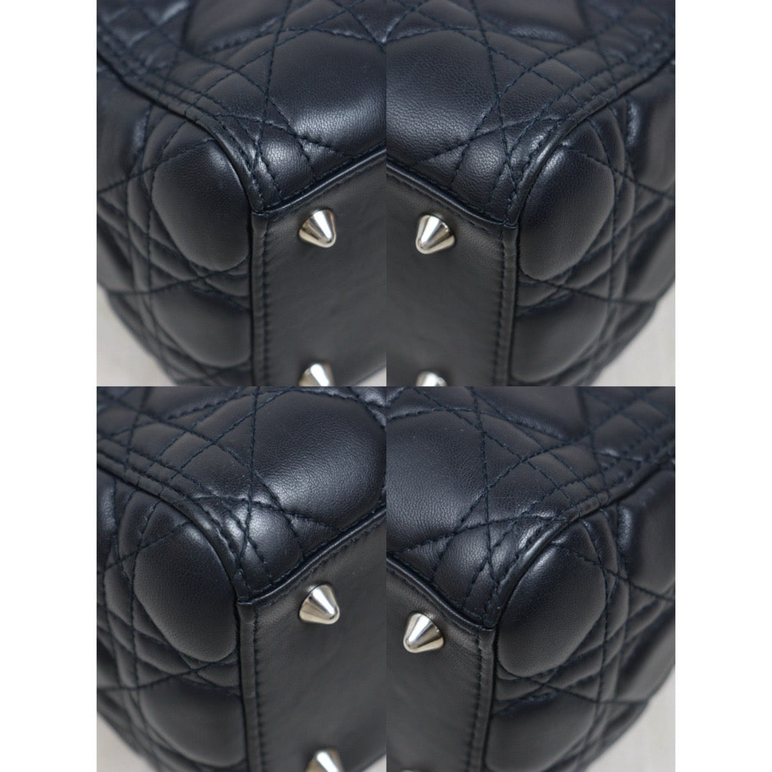 Include Entrupy Certificate of Authenticity｜Very Good ( Rank A) ｜  Dior Lady Dior Lamb Skin 2WAY Handbag Shoulder Bag Navy Blue ( Nearly Black ) ｜S26030909