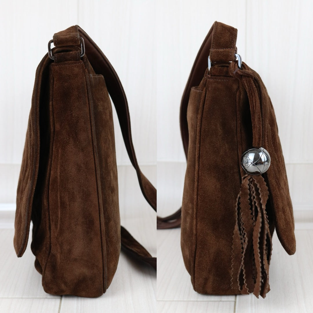 Include Entrupy Certificate of Authenticity｜Good ( Rank AB) ｜ CHANEL  Coco Mark Chammy Leather Tassel Shoulder Bag Brown Made In 1994～1996Year ｜S26032907