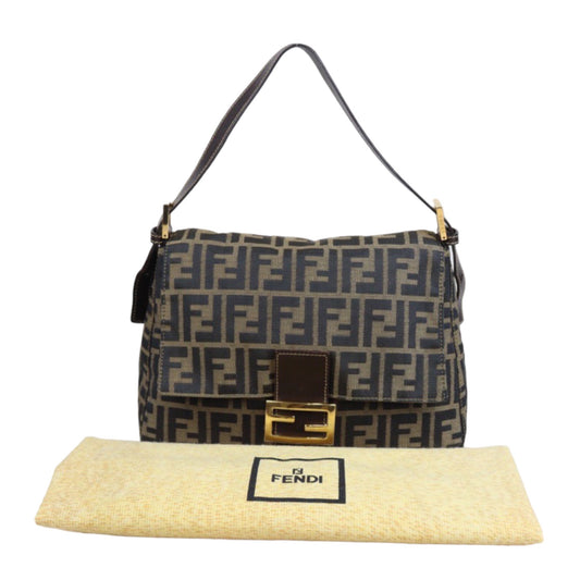 Rank A｜ FENDI Zucca Mamma Baguette Shoulder Bag Gold Hardware｜23102847