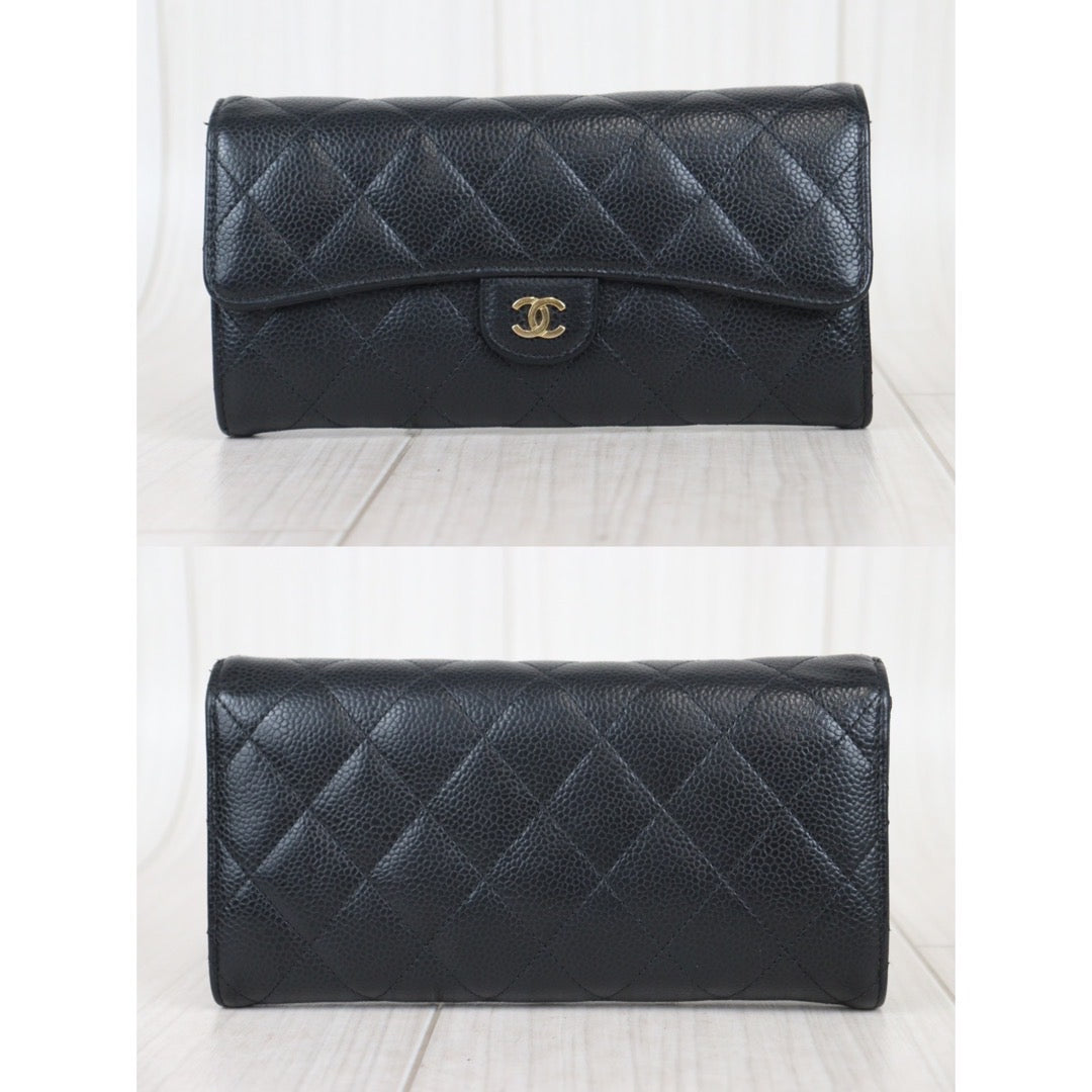 Rank AB ｜Chanel Caviar Skin Black Long Wallet Made In 2018～2019 Year｜V23092812