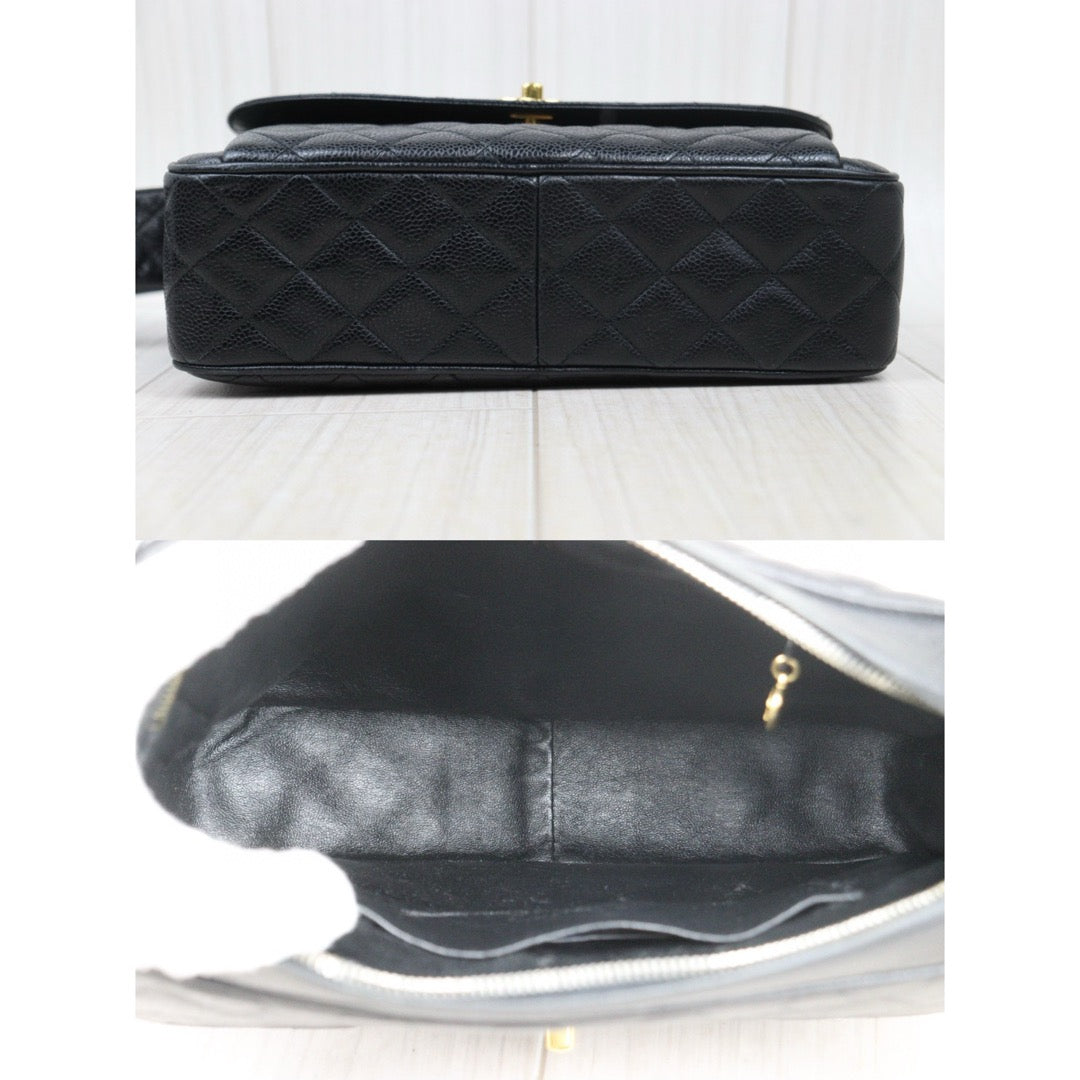 Good ( Rank AB)｜ CHANEL  Caviar Skin Leather Calf Leather Camera Bag  Shoulder Bag Black  Made in 1991-1994Year ｜W24120910