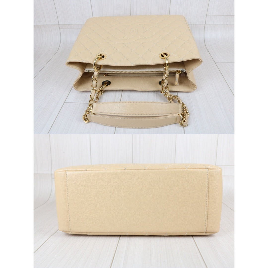 Include Entrupy Certificate of Authenticity｜Excellent( Rank SA) ｜ CHANEL Caviar Skin Matelasse Chain GST Tote Bag  Beige  Made In 2014Year｜X26100711