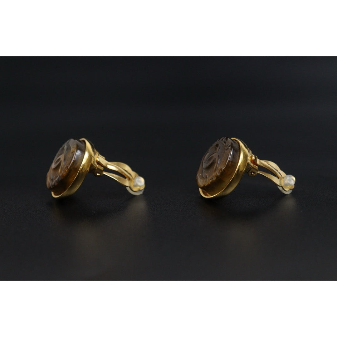 Include Authentic Detective Certificate of Authenticity｜Very Good ( Rank A) ｜CHANEL 99A COCO Mark Amber Vintage Earrings Made In 1999Year｜Y26040606