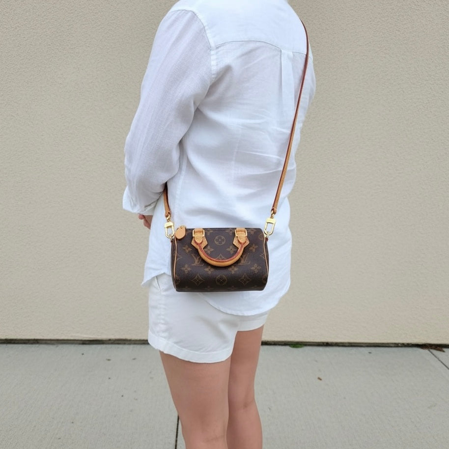 Include Entrupy Certificate of Authenticity｜Good ( Rank AB)｜Louis Vuitton Monogram Nano Speedy Handbag Shoulder Bag Current Model｜S25110329