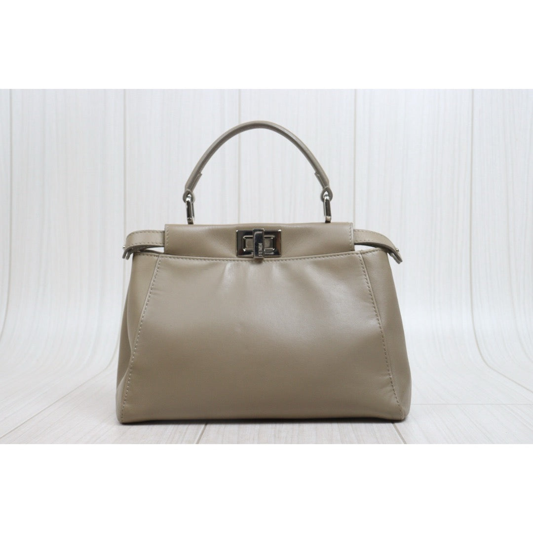 Include Entrupy Certificate of Authenticity｜Good ( Rank AB) ｜ FENDI Calf Leather Peekapoo iconic mini Handbag With Shoulder Bag Pebble｜26081806