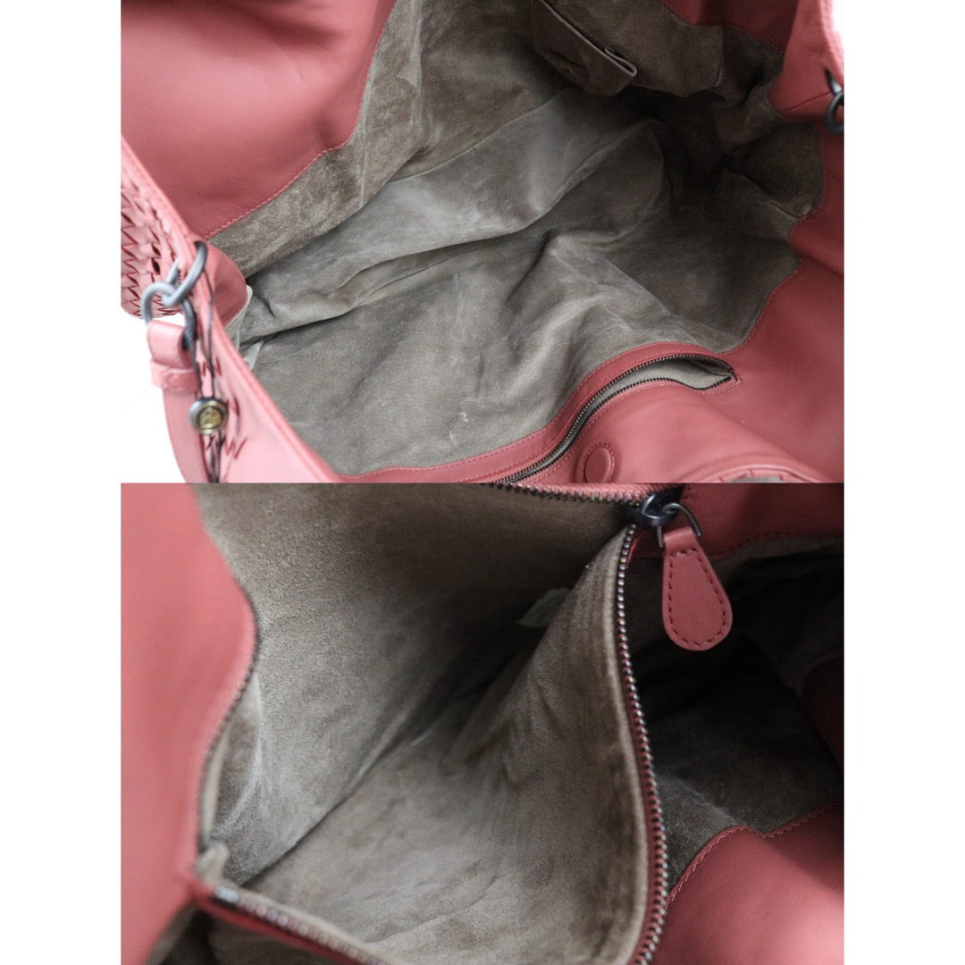 Include Entrupy Certificate of Authenticity｜Very Good ( Rank A)｜ Bottega Veneta Lamb Skin Intrecciato Campana Shoulder Bag  Dusty Rose｜X26091002
