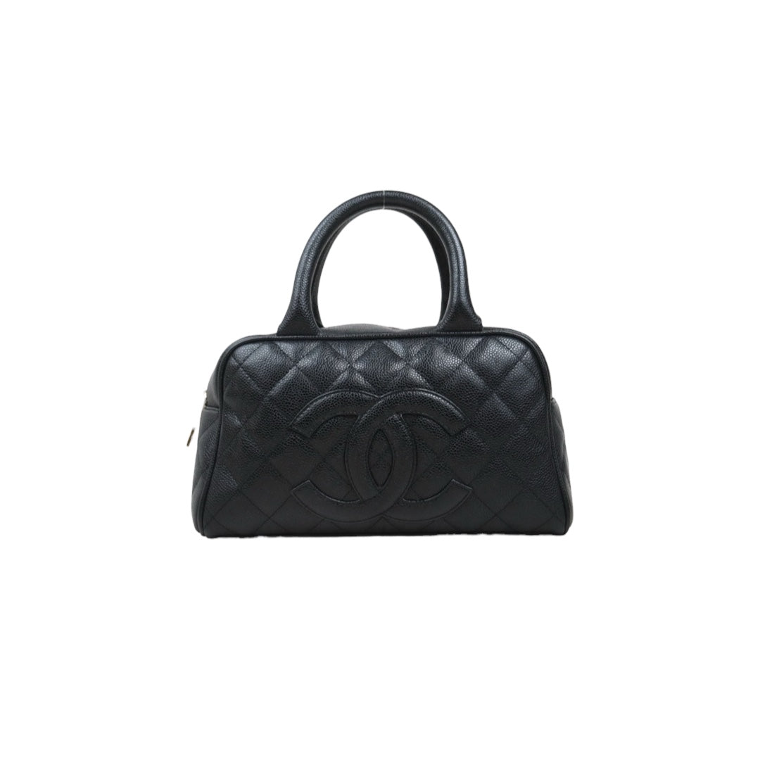 Good ( Rank AB)｜ CHANEL Caviar Skin Calf Leather Bowling Hand Bag Black Made In 2000～2002Year｜25082203