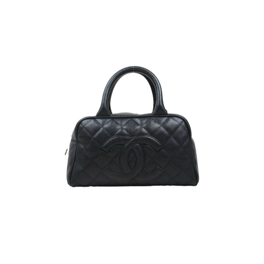 Good ( Rank AB)｜ CHANEL Caviar Skin Calf Leather Bowling Hand Bag Black Made In 2000～2002Year｜25082203