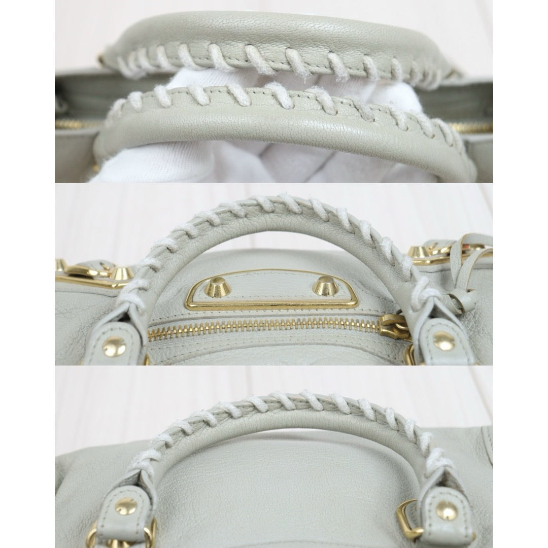 Include Entrupy Certificate of Authenticity｜Good ( Rank AB)｜Balenciaga Goatskin Edge Gaint Classic Mini City Handbag Shoulder Bag Light Gray｜S26060103