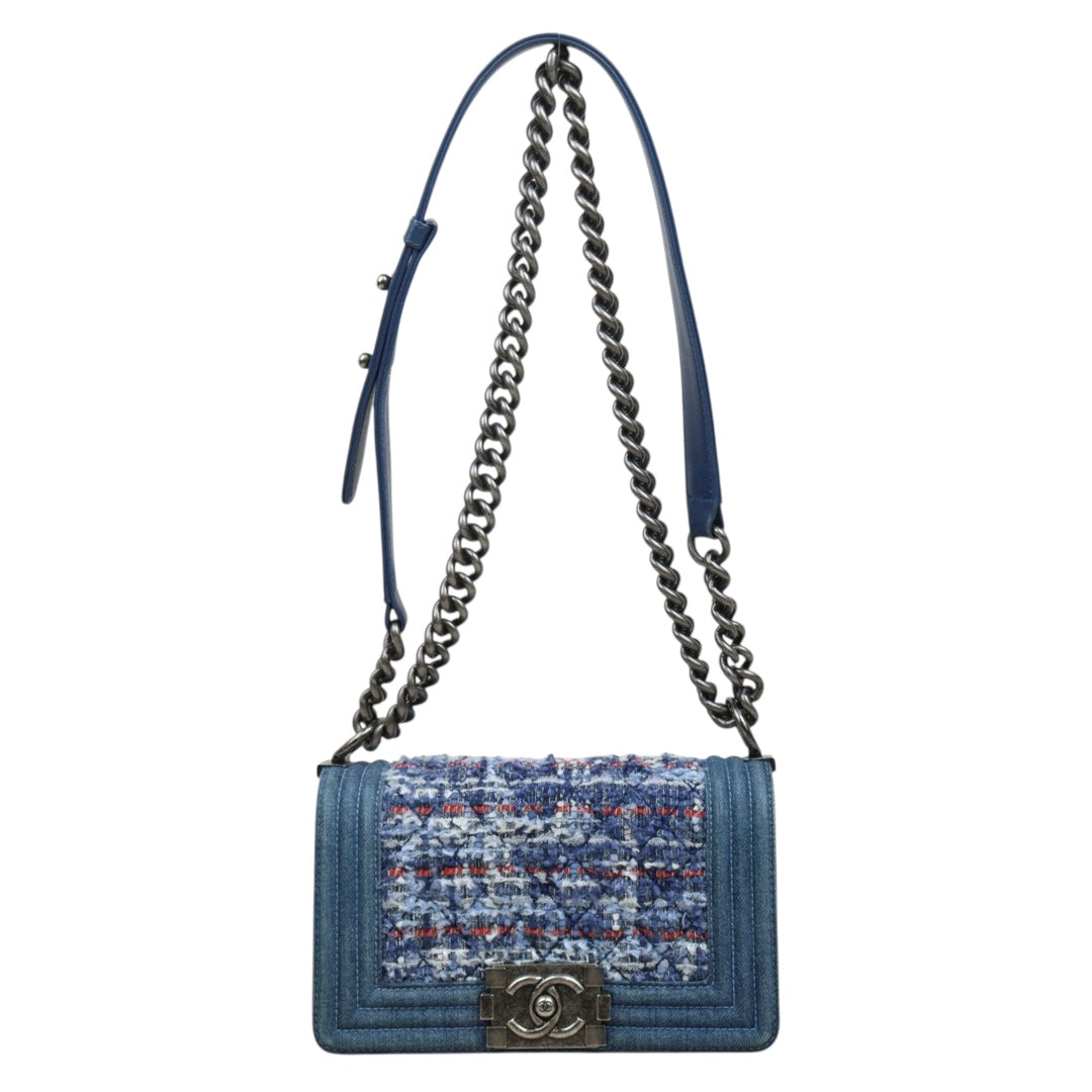 Good ( Rank AB) ｜CHANEL Denim Blue Tweed Weave Leboy20 Made in 2014Year｜Y25112504