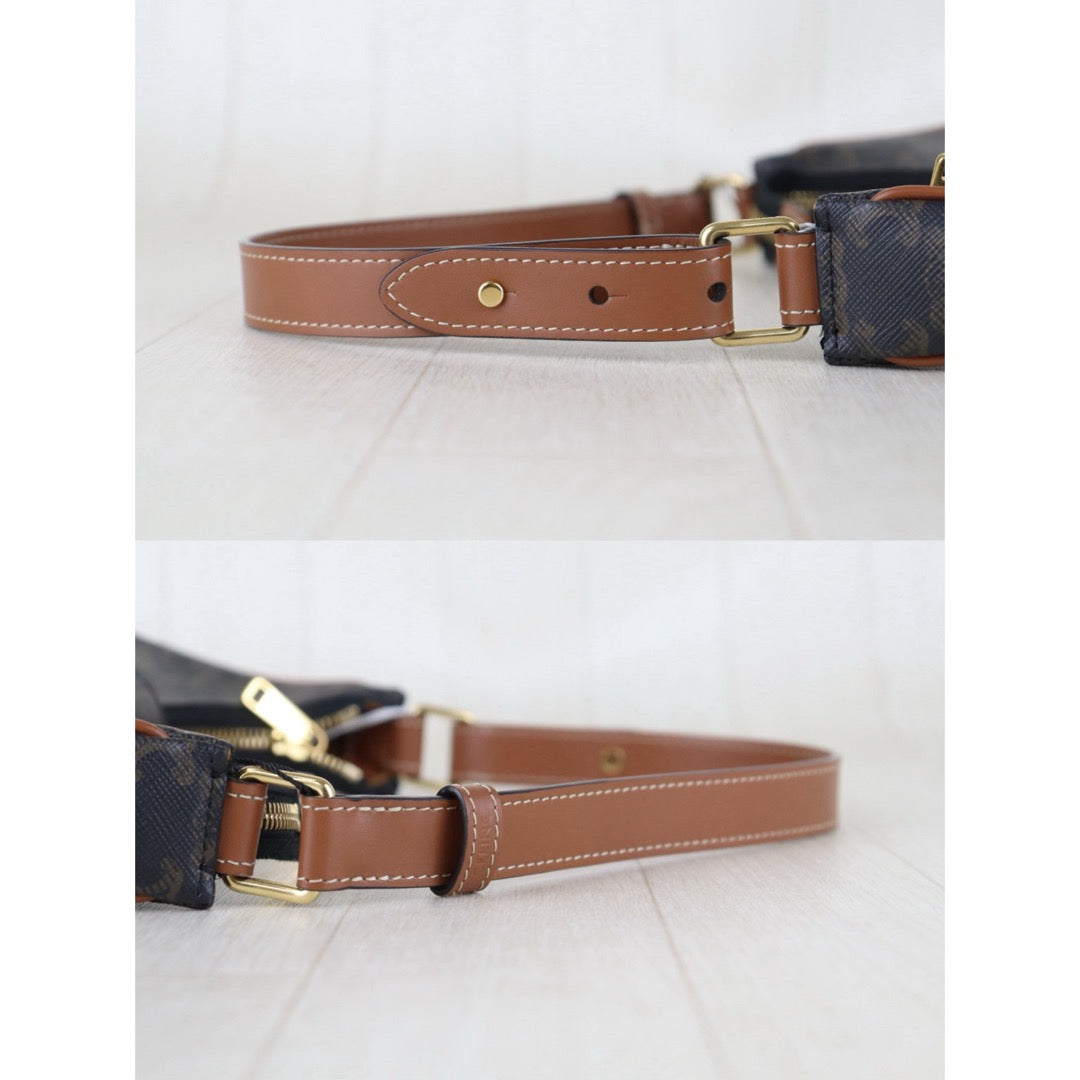 Include Entrupy Certificate of Authenticity｜Very Good ( Rank A)｜ CELINE AVA Macadam Triomphe Calf Leather Shoulder Bag ｜S26090717