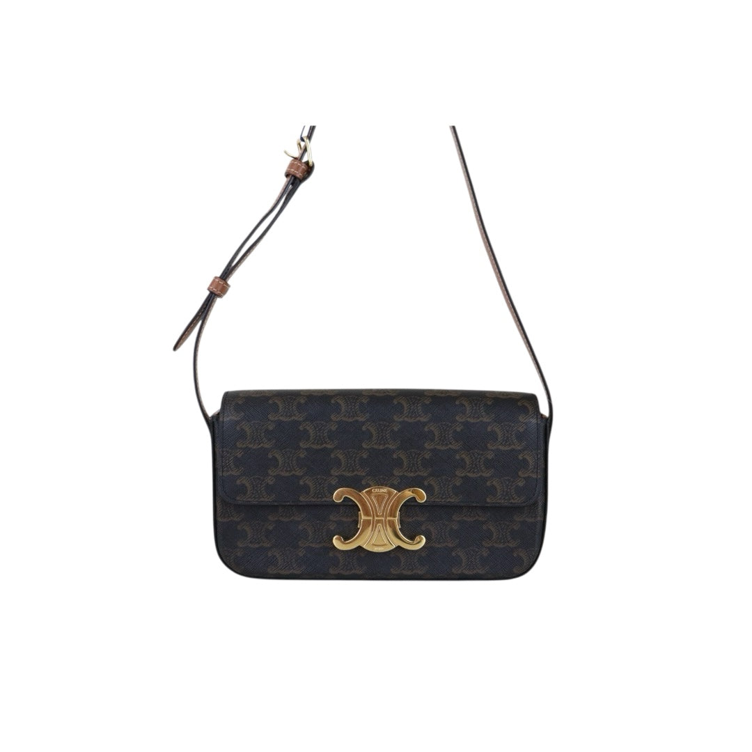 Very Good ( Rank A)｜ CELINE Macadam Triomphe Shoulder Bag  Golden Hardware｜S26012711