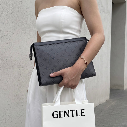 Include Entrupy Certificate of Authenticity｜Good ( Rank AB)｜Louis Vuitton Pochette Voyage MM  Pouch Black  IC Chips Model｜Z26091608