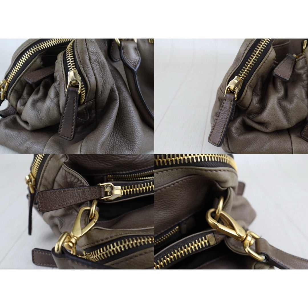 Fair ( Rank B)｜MiuMiu Calf Skin Handbag Shoulder Bag Grey Brown ｜H25063010