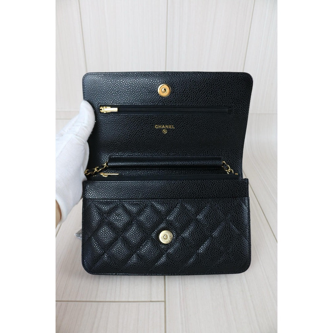 Include Entrupy Certificate of Authenticity｜Excellent（Rank SA）｜Full Set CHANEL Caviar Skin WOC 19 Chain Bag Black Made In 2020Year｜S26073001