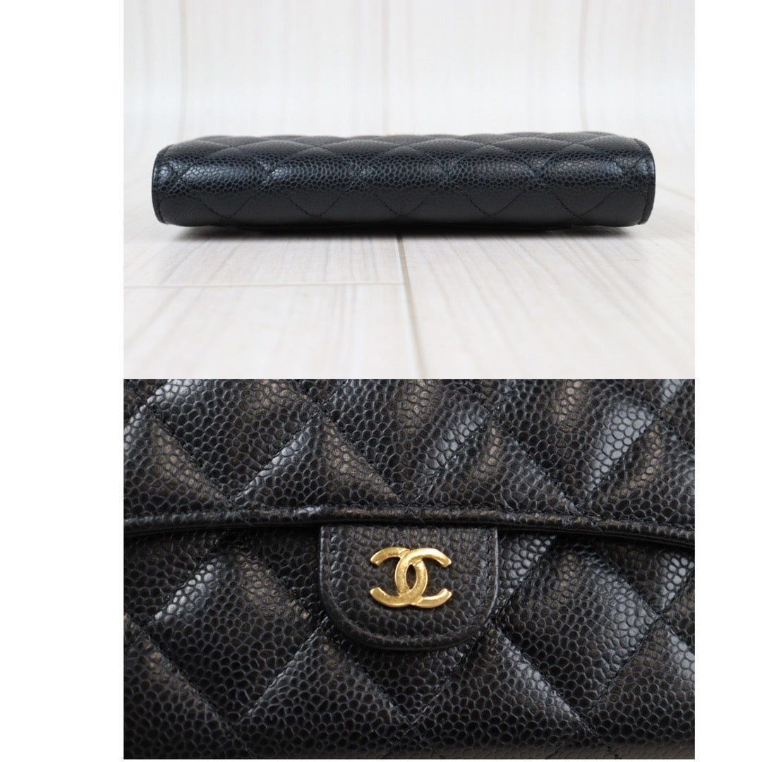 Rank A ｜CHANEL Caviar Skin Black Long Wallet Made In 2019-2020 Year｜S23120203