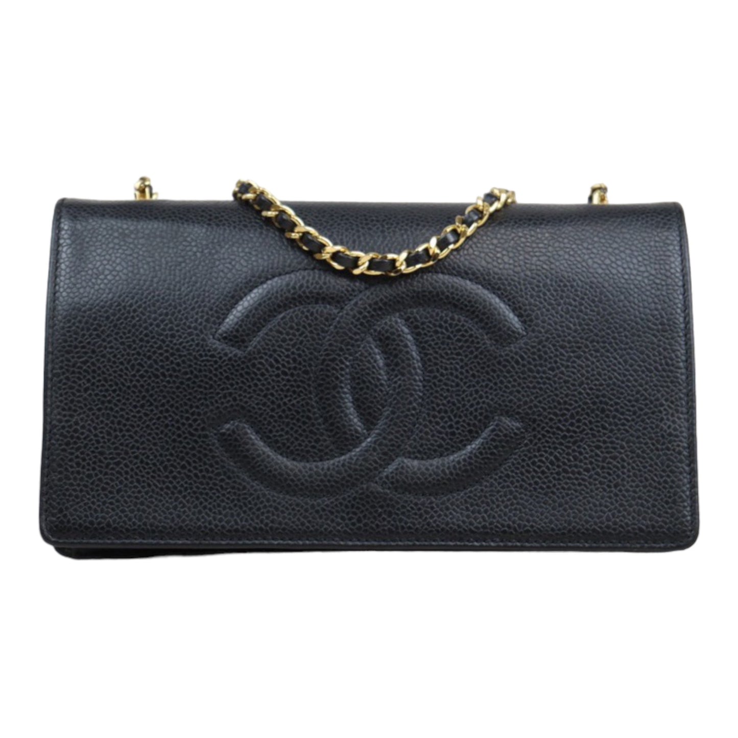 Rank A ｜ CHANEL Caviar Skin Chain Wallet Black Gold Hardware  Made In 1996-1997Year｜24022713