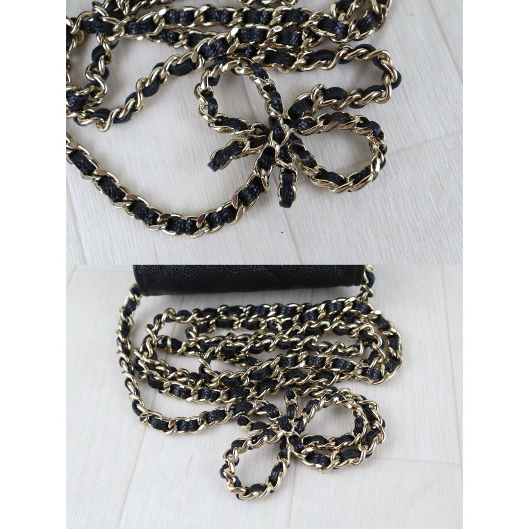 Include Entrupy Certificate of Authenticity｜Very Good（Rank A）｜CHANEL Caviar Skin  Flap Phone Holder Chain Shoulder Bag Black IC Chips Model｜S26072534
