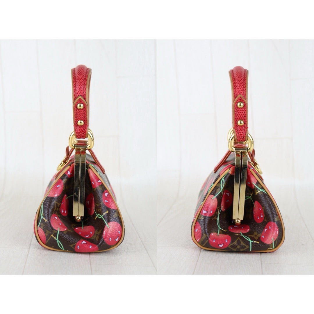 Include Entrupy Certificate of Authenticity｜Very Good ( Rank A) ｜ Louis Vuitton Takashi Murakam Cherry Monogram Sac Fermoir HandBag Limited Edition｜H26012801