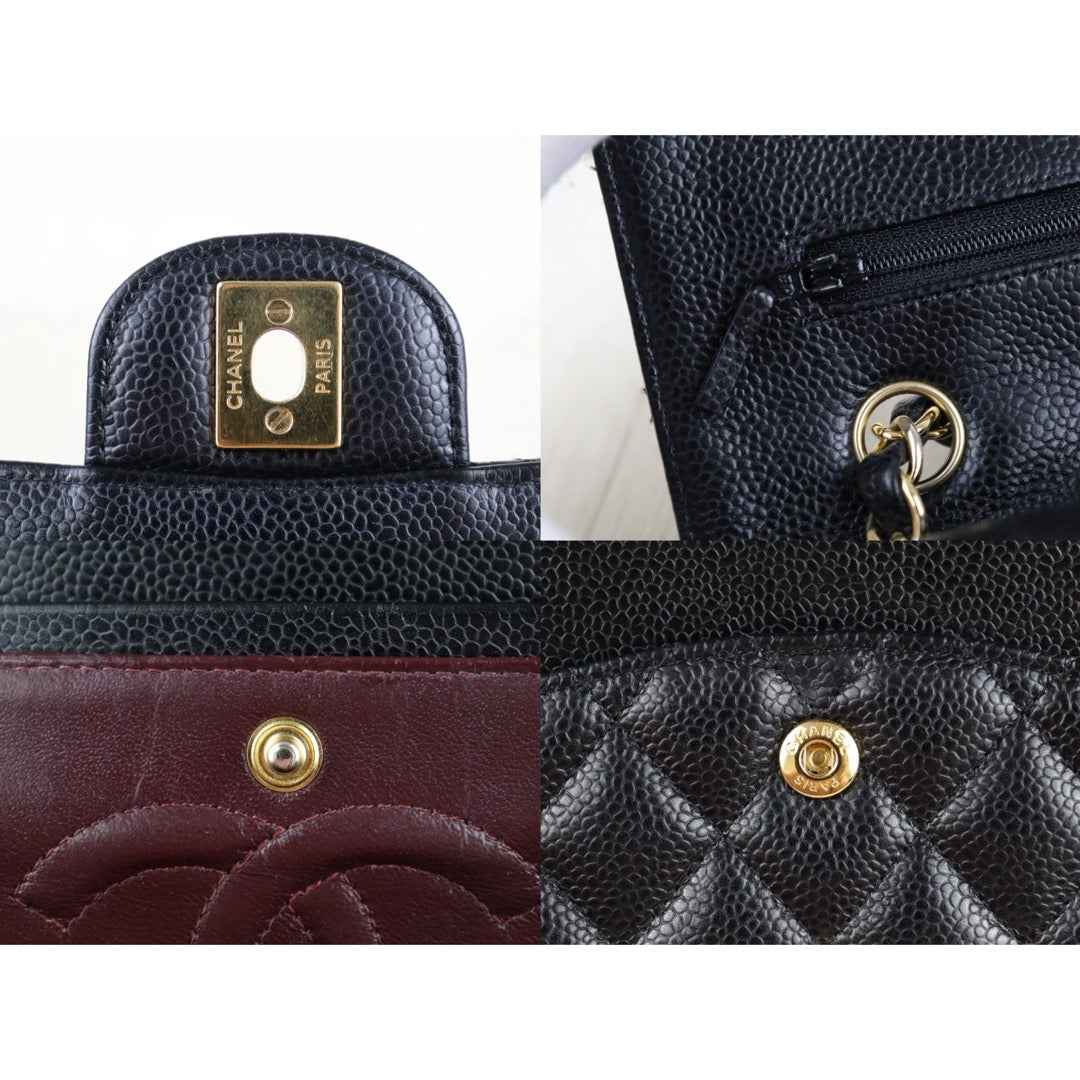 Good ( Rank AB)｜ CHANEL Caviar Skin Matrasse Chain Double Flap 25 Shoulder Bag Black Made In 2015~2016Year  ｜S26013006