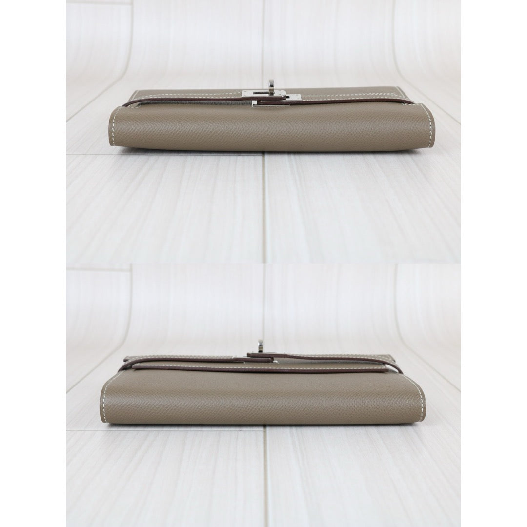 Very Good ( Rank A)｜ HERMES Epsom Kelly Wallet Gray □R Stamp Made In 2014 Year｜W25060311