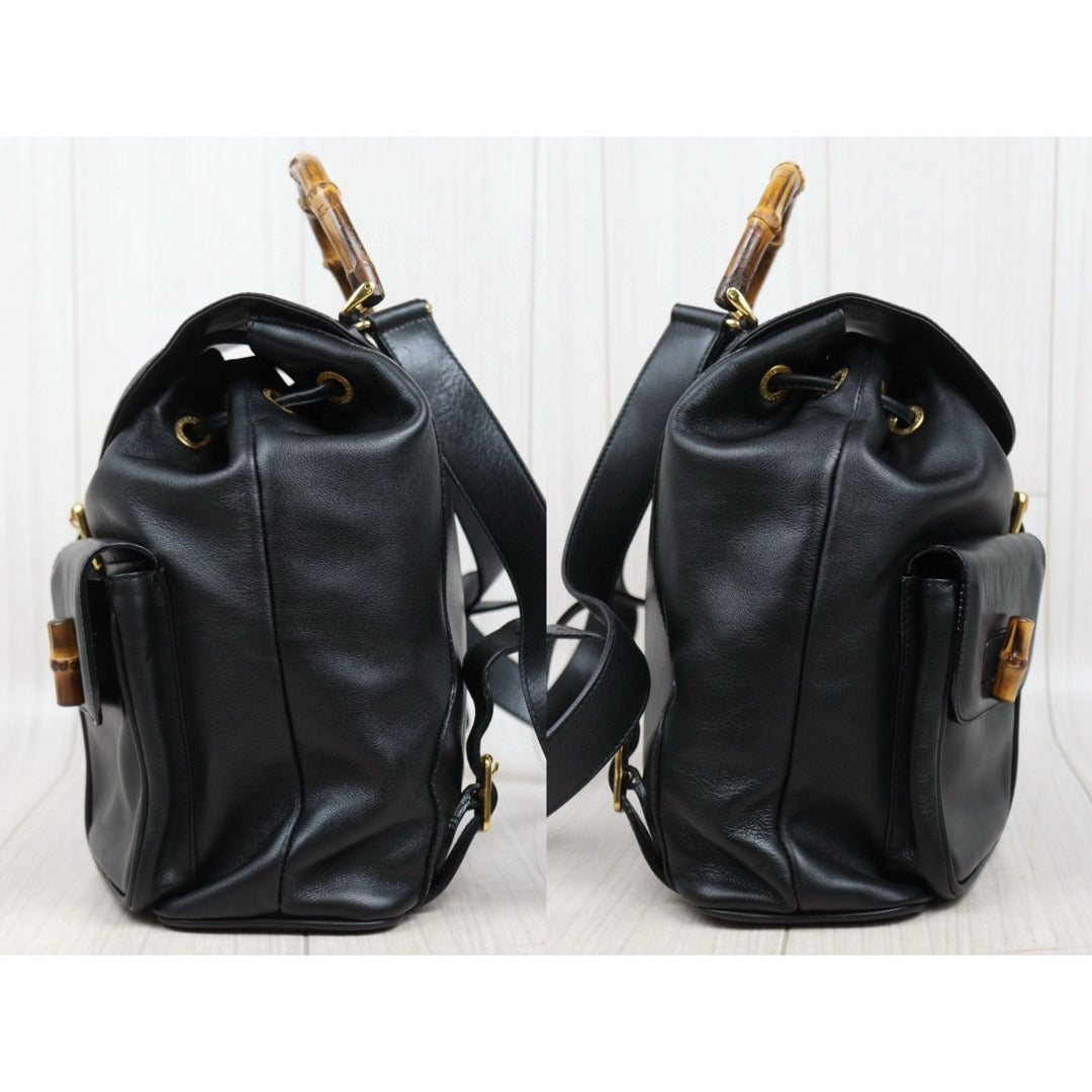 Very Good ( Rank A) ｜GUCCI Bamboo Leather GM Backpack Black｜25042120