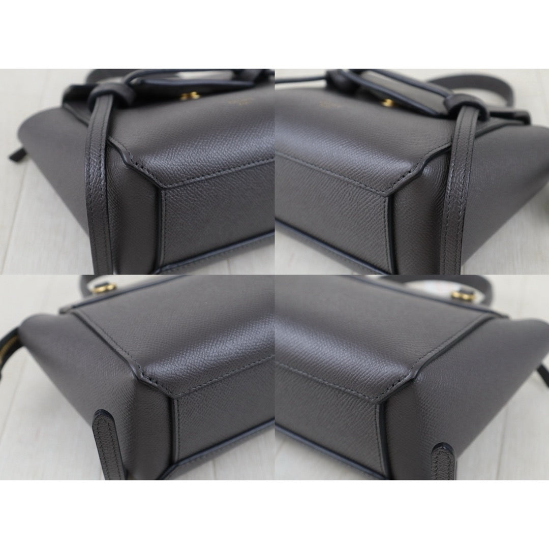 Include Entrupy Certificate of Authenticity｜Very Good ( Rank A)｜CELINE Calf Leather Belt Pico Handbag Shoulder Bag Etoupe Gray｜S26042901