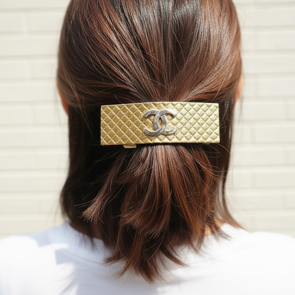 Include Authentic Detective Certificate of Authenticity｜Very Good ( Rank A)｜ CHANEL 98P Coco Mark  Diamond Pattern  Golden Hair Clip｜Y26040708