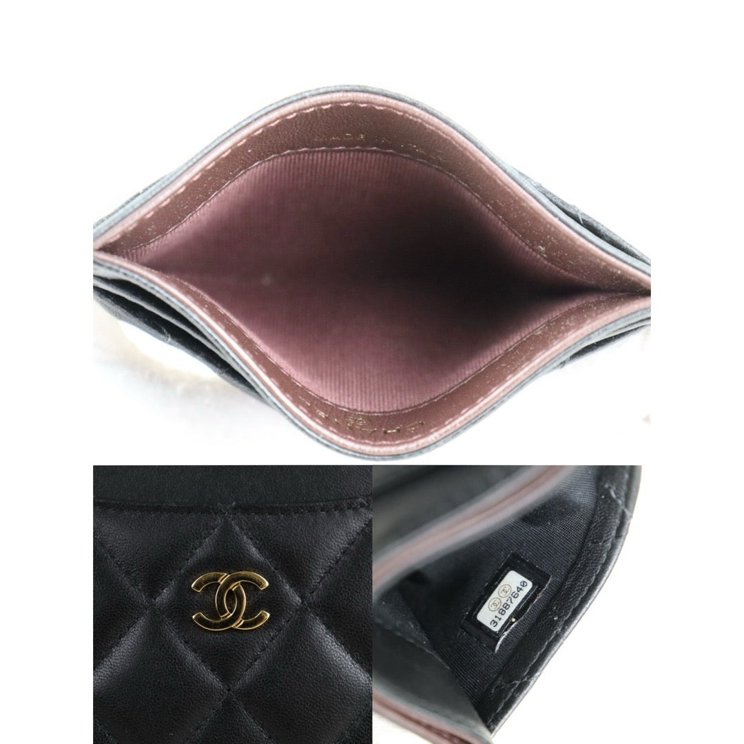 Include Entrupy Certificate of Authenticity｜Very Good ( Rank A)｜Chanel Lamb Skin Black Card Holder  Made In 2021-2022Year ｜S26052511