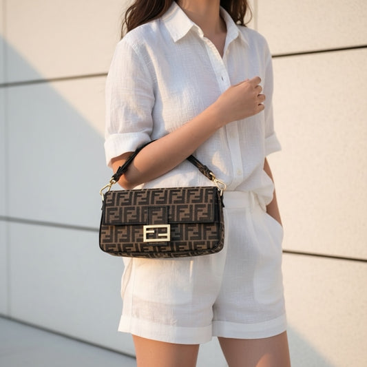 Include Entrupy Certificate of Authenticity｜Very Good ( Rank A)｜ FENDI Mamma Baguette Shoulder Bag  Gold Hardware Current Model｜S26051510