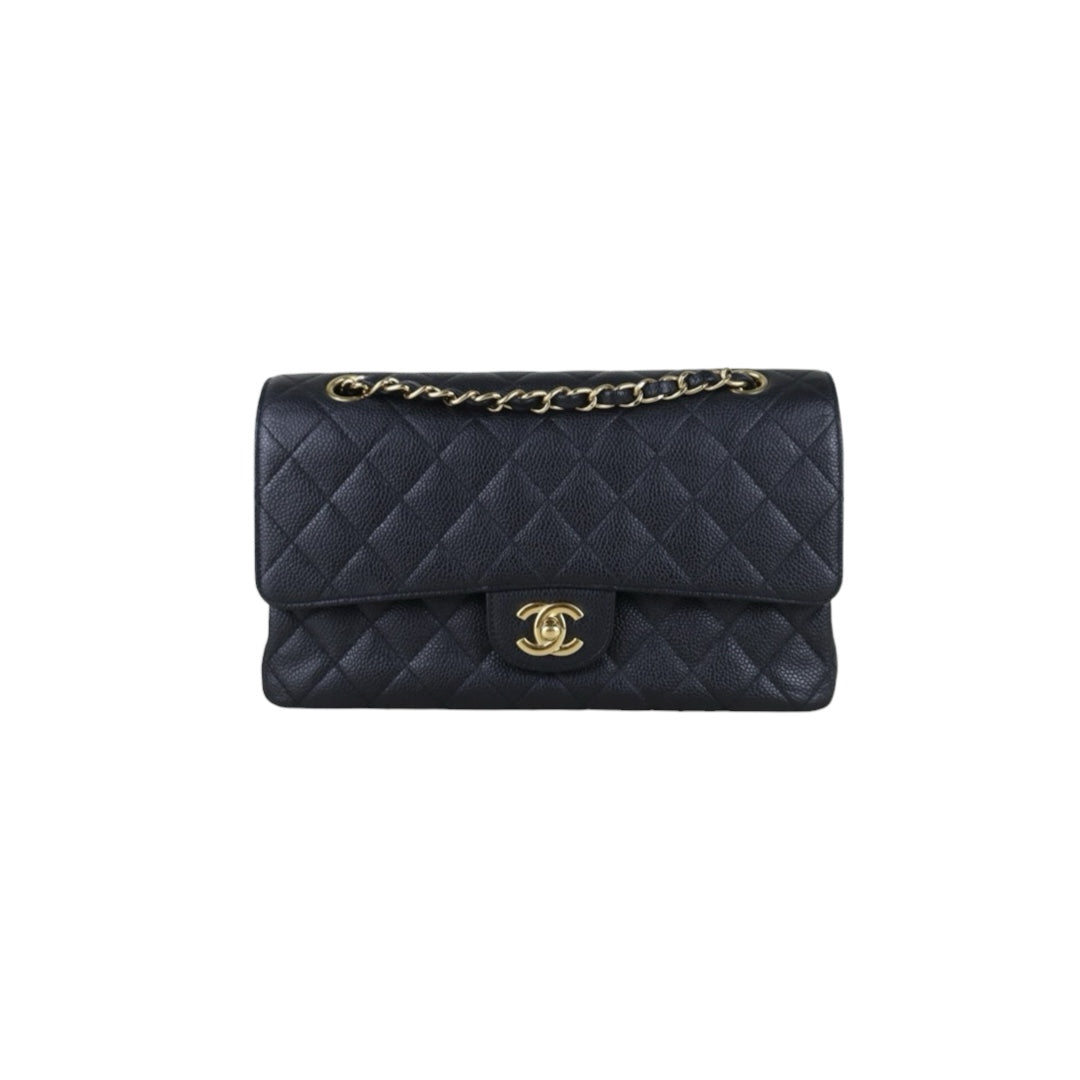 Include Entrupy Certificate of Authenticity｜Very Good ( Rank A)｜ CHANEL Caviar Skin Matrasse Chain Double Flap 25 Shoulder Bag Black Made In 2010-2011Year  ｜S26060202
