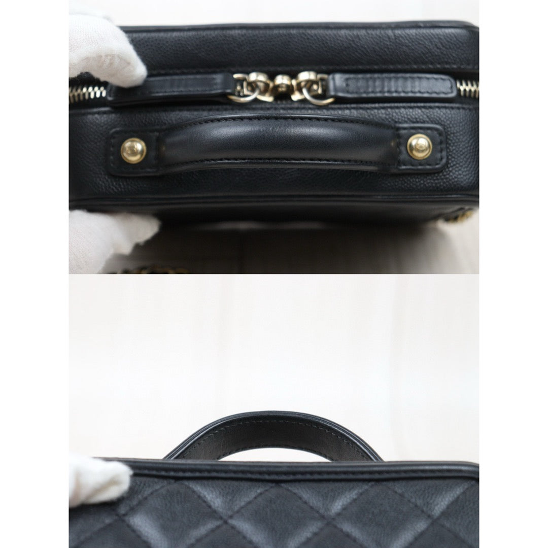 Very Good ( Rank A)｜ CHANEL  Caviar Skin Leather Calf Leather Mini Vanity Case Shoulder Bag Black Made In 2018 Year ｜P24122007