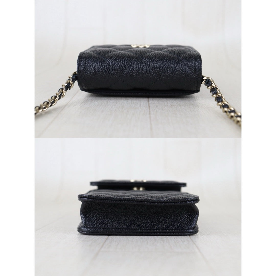 Include Entrupy Certificate of Authenticity｜Very Good（Rank A）｜CHANEL Caviar Skin  Flap Phone Holder Chain Shoulder Bag Black IC Chips Model｜S26072534