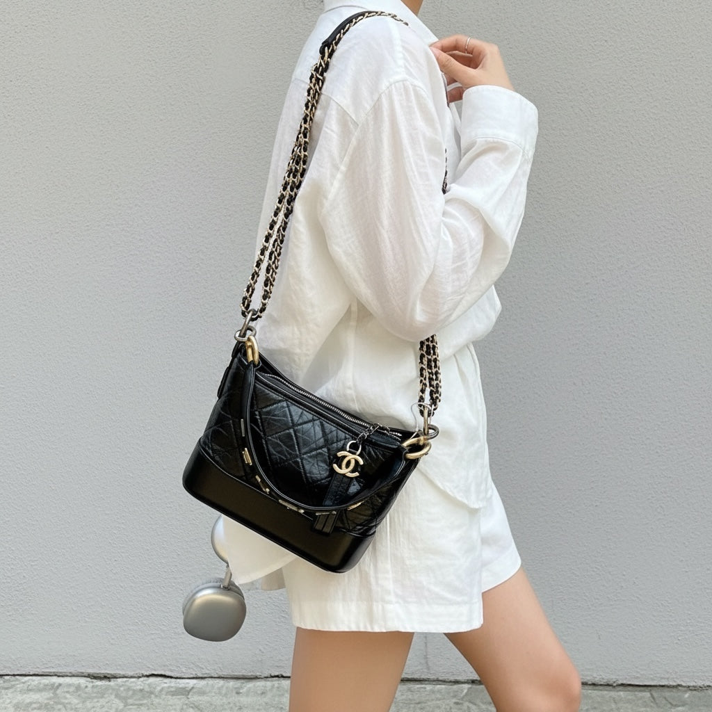 Include Entrupy Certificate of Authenticity｜Very Good ( Rank A) ｜CHANEL PM Gabrielle Calf Leather Shoulder Bag Black Made In 2020-2021Year｜S26051511