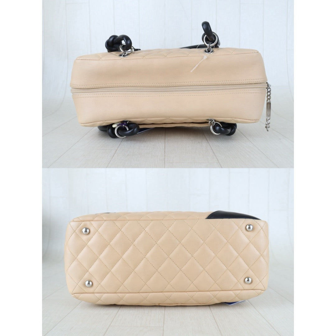 Include Entrupy Certificate of Authenticity｜Good ( Rank AB) ｜ CHANEL Cambon Ligne Bowler Beige Black Made In 2004-2005 Year｜Z26100202