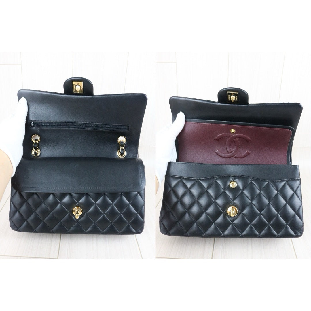 Include Entrupy Certificate of Authenticity｜Very Good ( Rank A)｜ CHANEL Lamb Skin Matrasse Chain Double Flap 25 Shoulder Bag  Black Made In 2019 Year｜S26080101