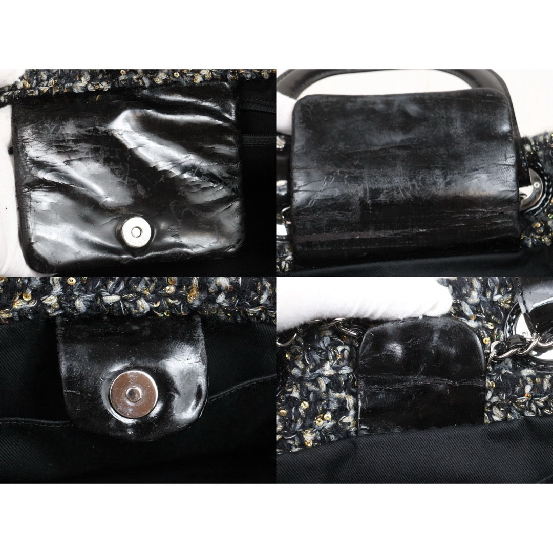 Include Entrupy Certificate of Authenticity｜Good ( Rank AB) ｜ CHANEL  Woolen Matrasse Chain 2 Way ToteBag Shoulder Bag Black Made In 2009-2010Year ｜A26042106
