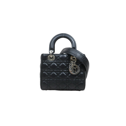 Very Good ( Rank A) ｜  Dior Lady Dior Lamb Skin 2WAY Handbag Shoulder Bag  Black  ｜S26030908