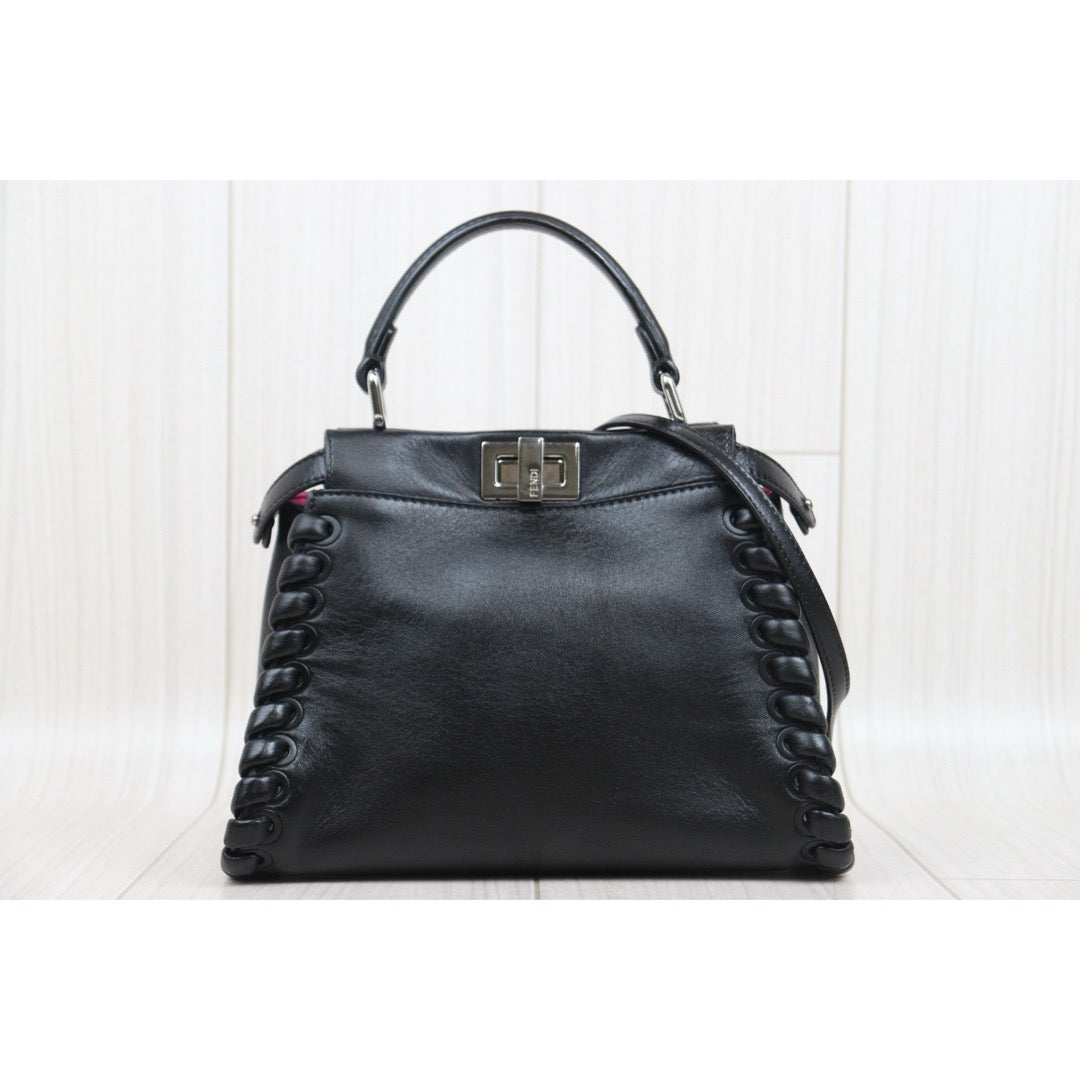 Fair ( Rank B) ｜ FENDI Calf Leather Peekapoo iconic mini Handbag With Shoulder Bag Black｜H25063013